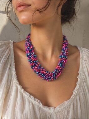 Multicolored necklace pink blue neck vintage retro